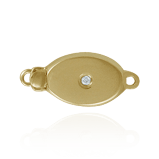 Oval Bead Pearl Clasps with Diamonds in Center (15.5 mm)