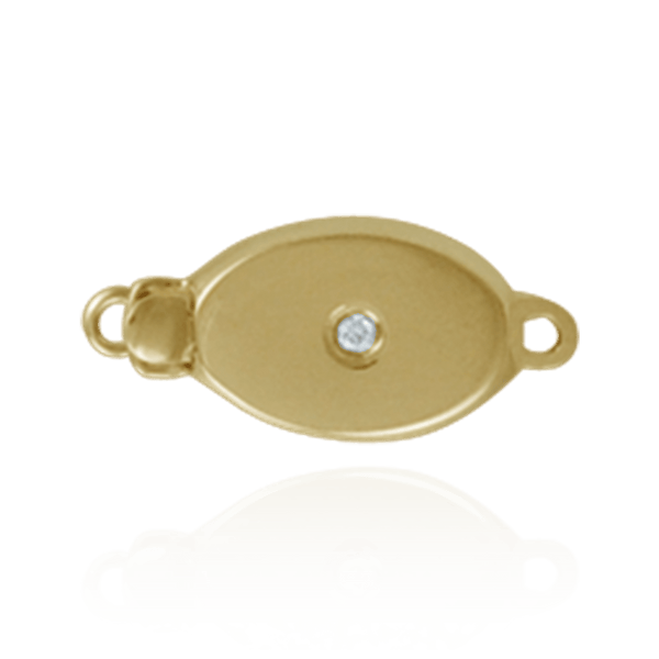 Oval Bead Pearl Clasps with Diamonds in Center (15.5 mm)