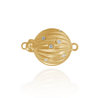 Corrugated Bead Pearl Clasps with Diamonds (12 mm)