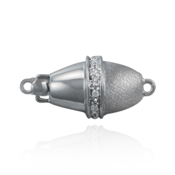 Oval Bead Pearl Clasps with Diamonds (20 mm)