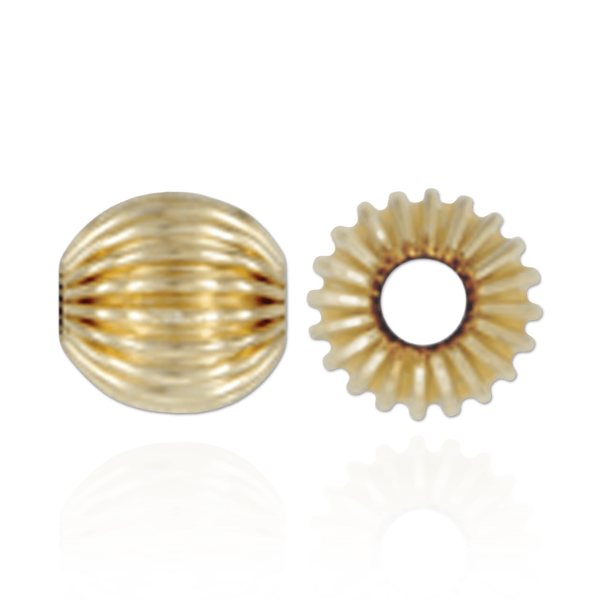 Straight Corrugated Round Beads in 14K Yellow Gold (4 mm - 7 mm)