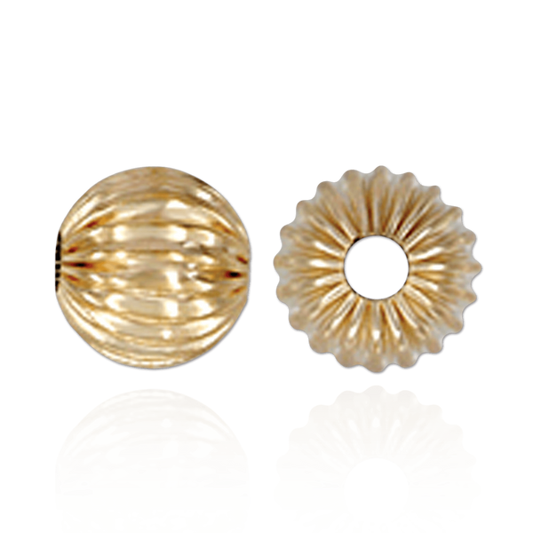 Straight Corrugated Round Beads in 14K Yellow Gold (4 mm - 7 mm)