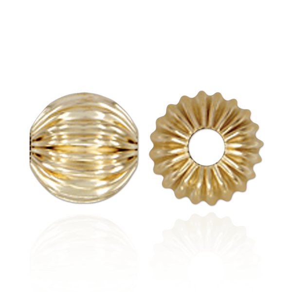 Straight Corrugated Round Beads in 14K Yellow Gold (4 mm - 7 mm)
