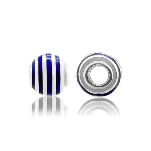 Striped Enamel Beads in Sterling Silver (9.4 x 8.6 mm)