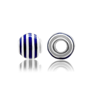 Striped Enamel Beads in Sterling Silver (9.4 x 8.6 mm)