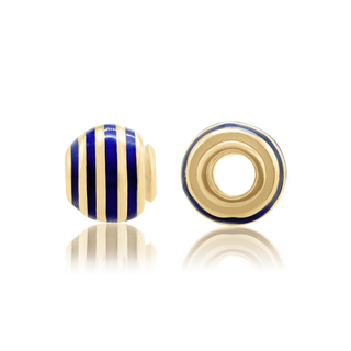 Striped Dark Blue Enamel Beads in 14K Yellow Gold (9.4 x 8.6 mm)