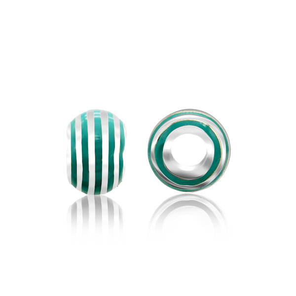 Striped Enamel Beads in Sterling Silver (9.4 x 8.6 mm)