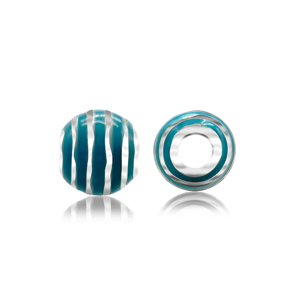 Striped Enamel Beads in Sterling Silver (9.4 x 8.6 mm)