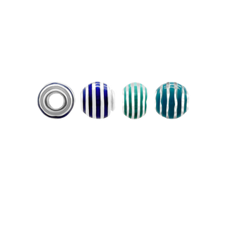 Striped Enamel Beads in Sterling Silver (9.4 x 8.6 mm)