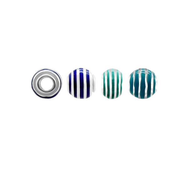 Striped Enamel Beads in Sterling Silver (9.4 x 8.6 mm)