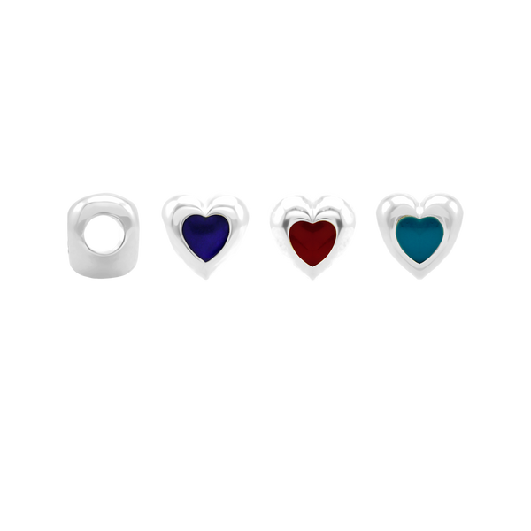 Single Heart Enamel Beads in Sterling Silver (9.3 x 9.3 mm)