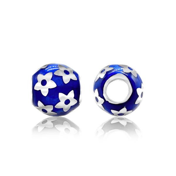 Flowers Enamel Beads in Sterling Silver (9.0 x 8.7 mm)