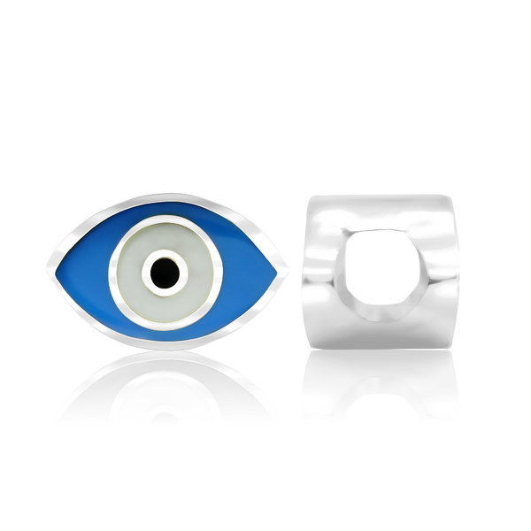 Evil Eye Enamel Beads in Sterling Silver (7.5 x 11.2 mm)