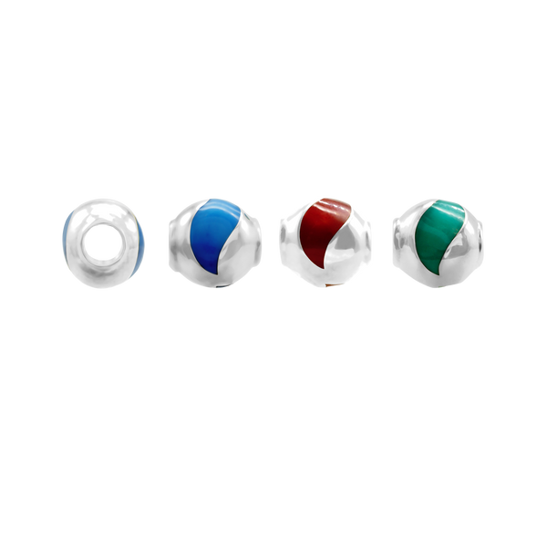 Single Swirl Enamel Beads in Sterling Silver (9.5 x 9.5 mm)