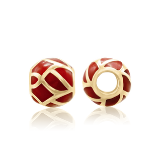 Swirl Red Enamel Beads in 14K Yellow Gold (9.2 x 8.4 mm)