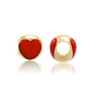 Heart Shaped Red Enamel Beads in 14K Yellow Gold (9.0 x 8.5 mm)