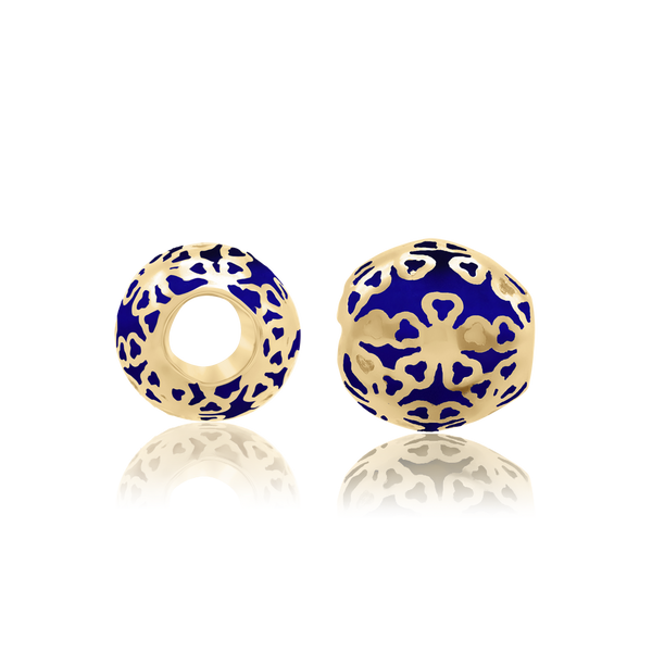 Flowers Dark Blue Enamel Beads in 14K Yellow Gold (9.0 x 8.7 mm)