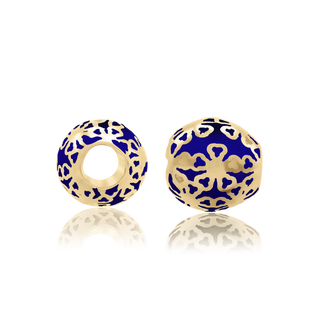 Flowers Dark Blue Enamel Beads in 14K Yellow Gold (9.0 x 8.7 mm)