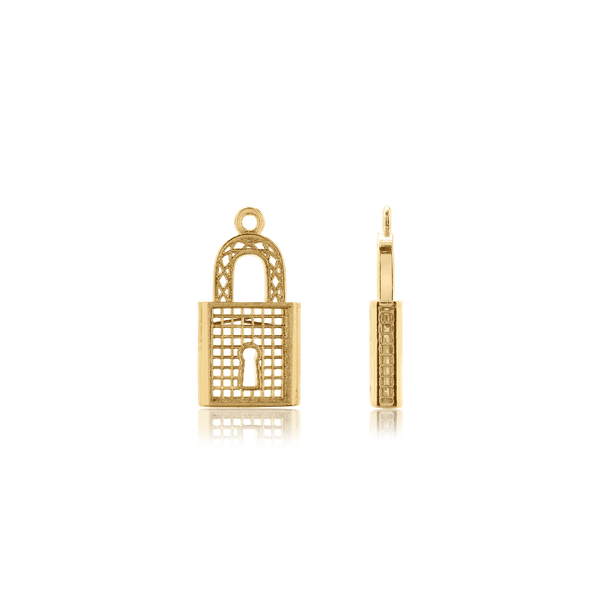 Lock Spacers with Ring in Sterling Silver 18K Yellow Gold Finish (18.8 x 9.6 mm)