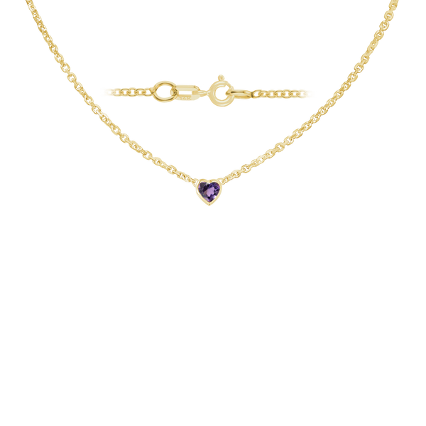 Diamond or Gemstone Heart Bezel in 14K Yellow Diamond Cut Cable Necklace (16-18" Extension)