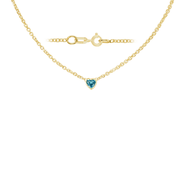 Diamond or Gemstone Heart Bezel in 14K Yellow Diamond Cut Cable Necklace (16-18" Extension)