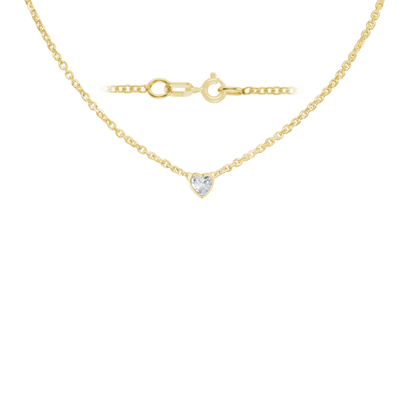 Diamond or Gemstone Heart Bezel in 14K Yellow Round Cable Necklace (16-18" Extension)