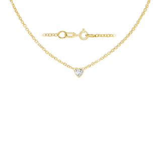 Diamond or Gemstone Heart Bezel in 14K Yellow Diamond Cut Cable Necklace (16-18" Extension)