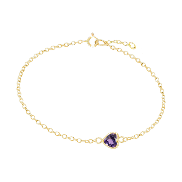 Diamond or Gemstone Heart Bezel Charm in 14K Yellow Round Cable Bracelet