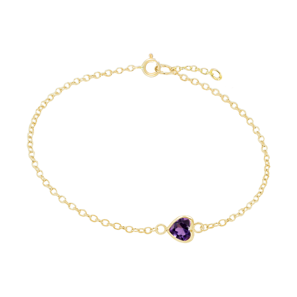 Diamond or Gemstone Heart Bezel Charm in 14K Yellow Diamond Cut Cable Bracelet