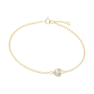 Diamond or Gemstone Heart Bezel Charm in 14K Yellow Round Cable Bracelet