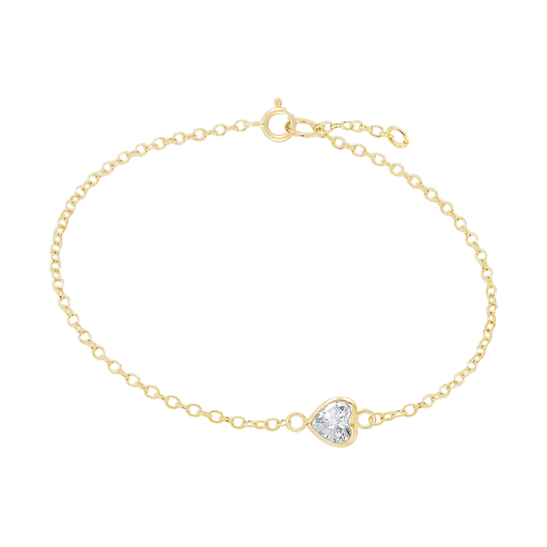 Diamond or Gemstone Heart Bezel Charm in 14K Yellow Diamond Cut Cable Bracelet