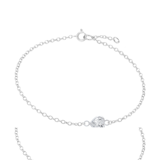 Diamond or Gemstone Heart Bezel Charm in 14K White Diamond Cut Cable Bracelet