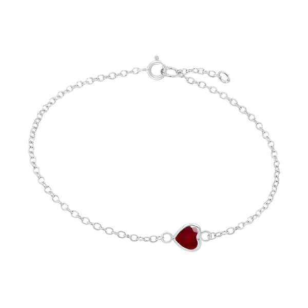 Diamond or Gemstone Heart Bezel Charm in 14K White Round Cable Bracelet