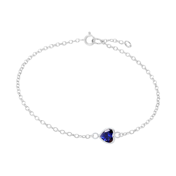 Diamond or Gemstone Heart Bezel Charm in 14K White Round Cable Bracelet