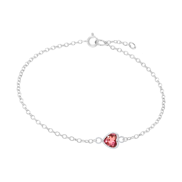 Diamond or Gemstone Heart Bezel Charm in 14K White Round Cable Bracelet