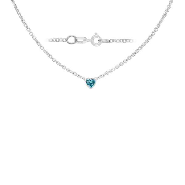 Diamond or Gemstone Heart Bezel in 14K White Diamond Cut Cable Necklace (16-18" Extension)