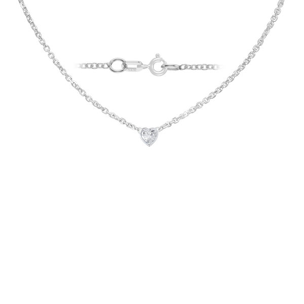 Diamond or Gemstone Heart Bezel in 14K White Diamond Cut Cable Necklace (16-18" Extension)