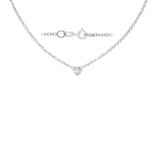 Diamond or Gemstone Heart Bezel in 14K White Diamond Cut Cable Necklace (16-18" Extension)