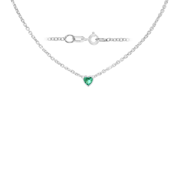 Diamond or Gemstone Heart Bezel in 14K White Diamond Cut Cable Necklace (16-18" Extension)