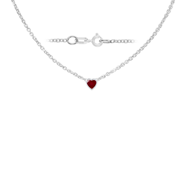 Diamond or Gemstone Heart Bezel in 14K White Round Cable Necklace (16-18" Extension)