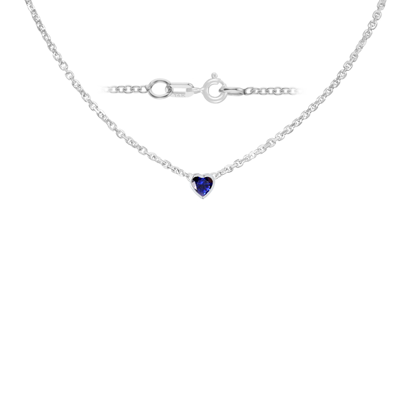 Diamond or Gemstone Heart Bezel in 14K White Diamond Cut Cable Necklace (16-18" Extension)