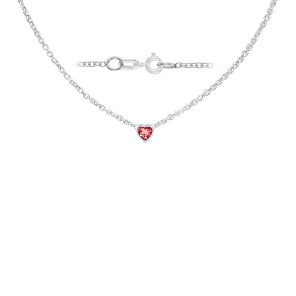 Diamond or Gemstone Heart Bezel in 14K White Round Cable Necklace (16-18" Extension)