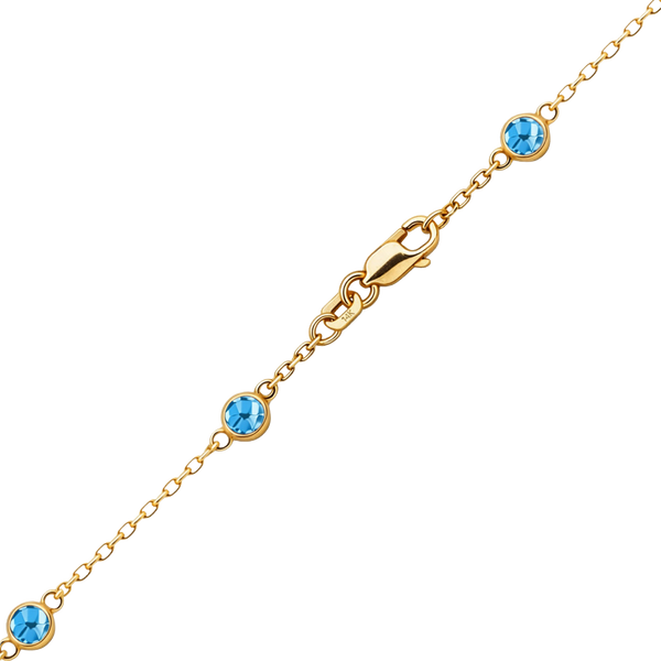 Finished Diamond by the Yard Cable Chain Anklet in 14K Yellow Gold with Blue Topaz Stones
