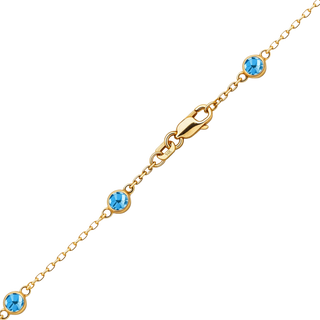 Finished Diamond by the Yard Cable Chain Bracelet in 14K Yellow Gold with Blue Topaz Stones