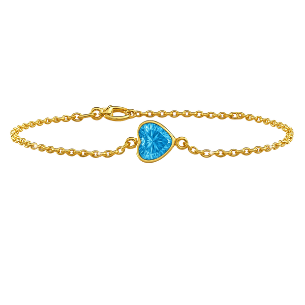 Diamond or Gemstone Heart Bezel Charm in 14K Yellow Diamond Cut Cable Bracelet