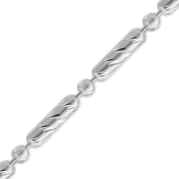 Bulk / Spooled Diamond Cut Alternating Long Cylinder / Round Bead Chain in Sterling Silver (2.30 mm)