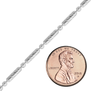 Bulk / Spooled Diamond Cut Alternating Long Cylinder / Round Bead Chain in Sterling Silver (2.30 mm)