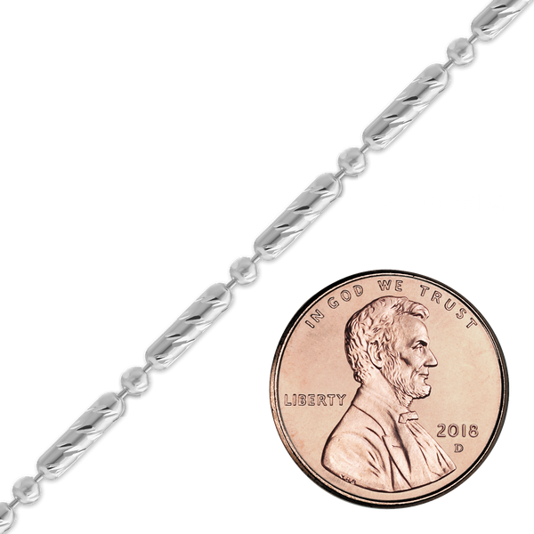 Bulk / Spooled Diamond Cut Alternating Long Cylinder / Round Bead Chain in Sterling Silver (2.30 mm)