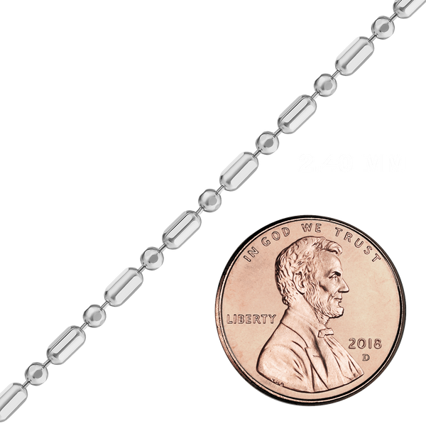 Bulk / Spooled Alternating Cylinder / Round Bead Chain in Sterling Silver (1.20 mm - 2.50 mm)