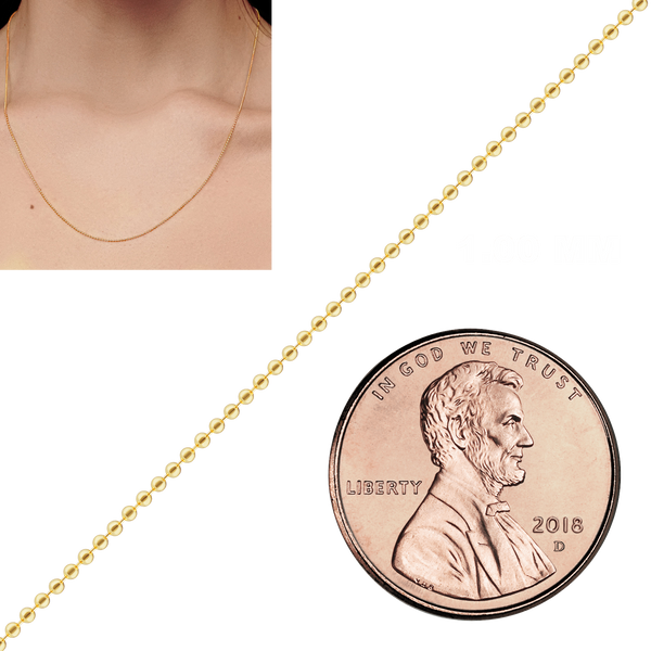 Bulk / Spooled Round Bead Chain in 14K & 18K Yellow Gold (1.00 mm - 4.00 mm)